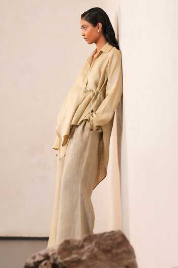 Buy Urvashi Kaur Green Linen Collared Neck Top Online at Aza Fashions Buy_Urvashi Kaur_Green Linen Collared Neck Top _Online_at_Aza_Fashions
