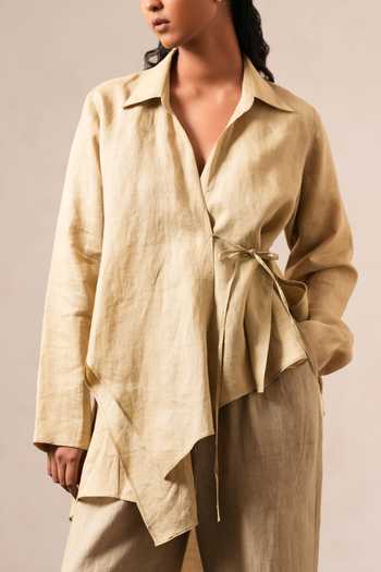 Buy Urvashi Kaur Green Linen Collared Neck Top Buy_Urvashi Kaur_Green Linen Collared Neck Top
