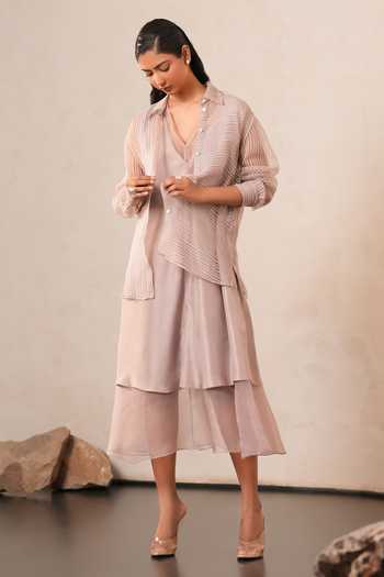 Buy Urvashi Kaur Pink Collared Neck Noil Shirt Online at Aza Fashions Buy_Urvashi Kaur_Pink Collared Neck Noil Shirt _Online_at_Aza_Fashions