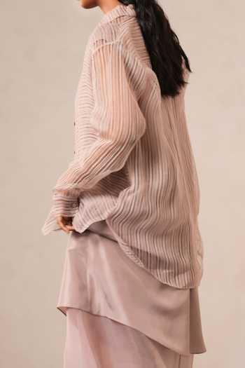 Shop Urvashi Kaur Pink Collared Neck Noil Shirt Online at Aza Fashions Shop_Urvashi Kaur_Pink Collared Neck Noil Shirt _Online_at_Aza_Fashions