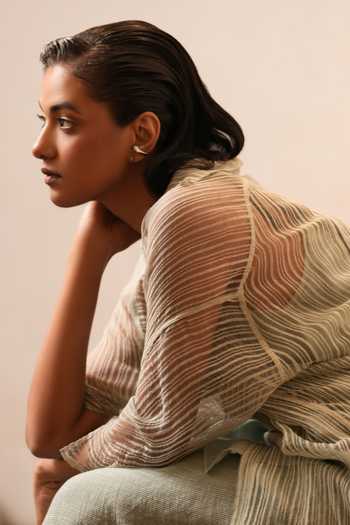 Shop Urvashi Kaur Green Collared Neck Button Down Shirt Online at Aza Fashions Shop_Urvashi Kaur_Green Collared Neck Button Down Shirt _Online_at_Aza_Fashions