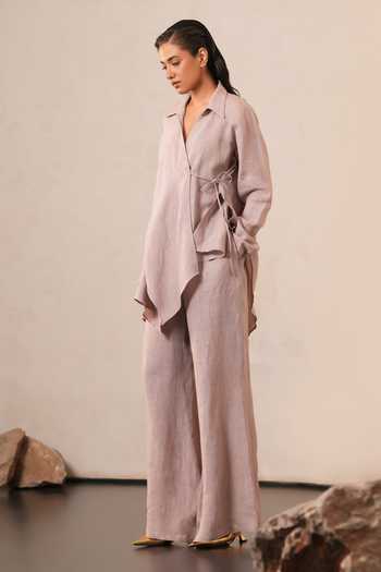 Urvashi Kaur Purple Linen Collared Neck Top Online at Aza Fashions Urvashi Kaur_Purple Linen Collared Neck Top _Online_at_Aza_Fashions