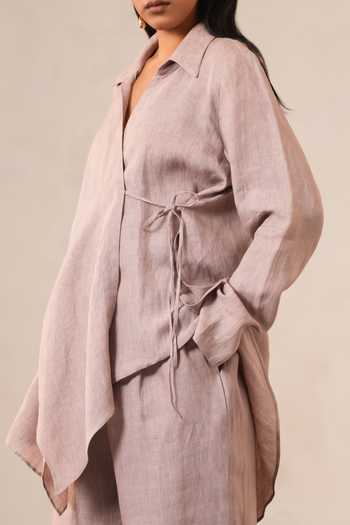 Shop Urvashi Kaur Purple Linen Collared Neck Top Online at Aza Fashions Shop_Urvashi Kaur_Purple Linen Collared Neck Top _Online_at_Aza_Fashions