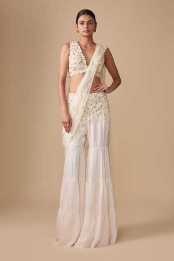 Asaga Embroidered Sharara Saree & Blouse Set 