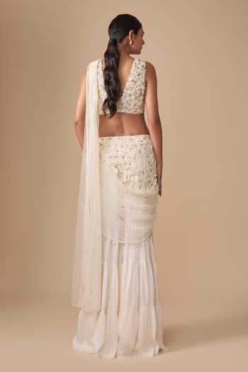 Asaga Embroidered Sharara Saree & Blouse Set 