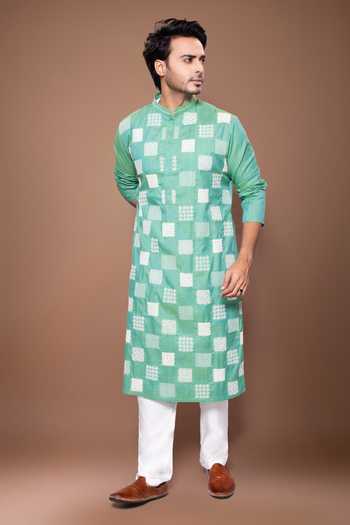 Priyanka Haralalka_Green Silk, Cotton Boxes Cord Embroidered Kurta Set _Online_at_Aza_Fashions