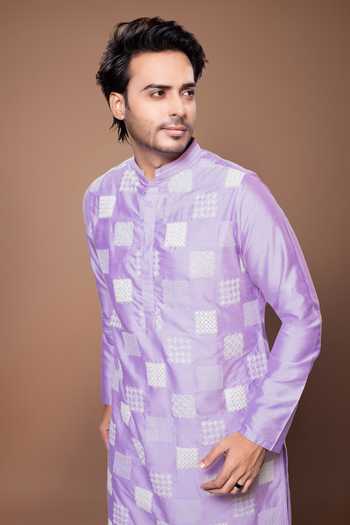 Shop Priyanka Haralalka Purple Silk, Cotton Cord Embroidered Kurta Set Online at Aza Fashions Shop_Priyanka Haralalka_Purple Silk, Cotton Cord Embroidered Kurta Set _Online_at_Aza_Fashions