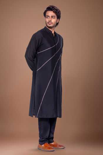 Priyanka Haralalka Black Silk, Cotton Desert Line Embroidered Kurta Set Online at Aza Fashions Priyanka Haralalka_Black Silk, Cotton Desert Line Embroidered Kurta Set _Online_at_Aza_Fashions