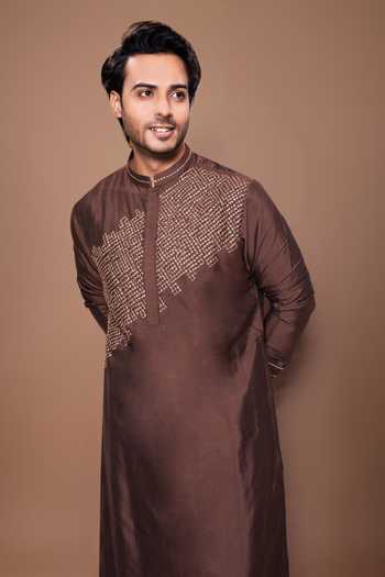 Buy Priyanka Haralalka Brown Silk, Cotton Zardozi Embroidered Kurta Set Online at Aza Fashions Buy_Priyanka Haralalka_Brown Silk, Cotton Zardozi Embroidered Kurta Set _Online_at_Aza_Fashions