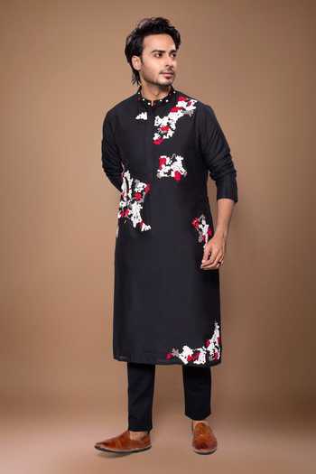 Priyanka Haralalka Black Silk, Cotton Zardozi Embroidered Kurta Set Online at Aza Fashions Priyanka Haralalka_Black Silk, Cotton Zardozi Embroidered Kurta Set _Online_at_Aza_Fashions
