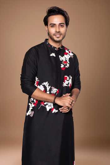 Shop Priyanka Haralalka Black Silk, Cotton Zardozi Embroidered Kurta Set Online at Aza Fashions Shop_Priyanka Haralalka_Black Silk, Cotton Zardozi Embroidered Kurta Set _Online_at_Aza_Fashions