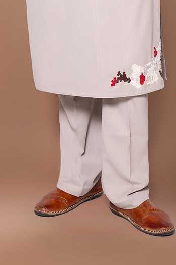 Buy_Priyanka Haralalka_Grey Cotton Zardozi Work Kurta Set _Online_at_Aza_Fashions