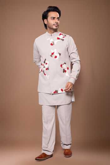 Buy Priyanka Haralalka Grey Cotton Zardozi Embroidered Bundi Online at Aza Fashions Buy_Priyanka Haralalka_Grey Cotton Zardozi Embroidered Bundi _Online_at_Aza_Fashions