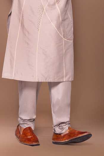 Priyanka Haralalka_Grey Silk, Cotton Hand Embroidered Kurta Set _at_Aza_Fashions