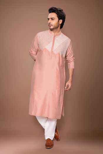 Buy Priyanka Haralalka Pink Silk, Cotton Cord Embroidered Kurta Set Online at Aza Fashions Buy_Priyanka Haralalka_Pink Silk, Cotton Cord Embroidered Kurta Set _Online_at_Aza_Fashions