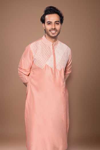 Shop Priyanka Haralalka Pink Silk, Cotton Cord Embroidered Kurta Set Online at Aza Fashions Shop_Priyanka Haralalka_Pink Silk, Cotton Cord Embroidered Kurta Set _Online_at_Aza_Fashions