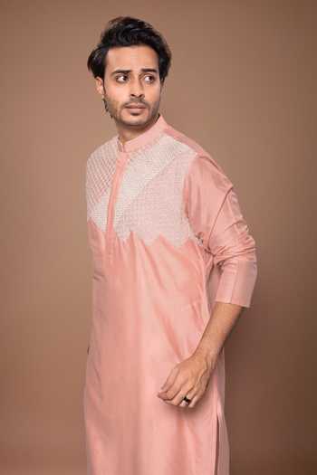 Priyanka Haralalka Pink Silk, Cotton Cord Embroidered Kurta Set at Aza Fashions Priyanka Haralalka_Pink Silk, Cotton Cord Embroidered Kurta Set _at_Aza_Fashions
