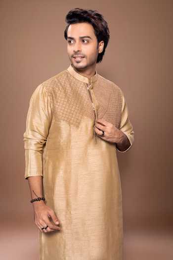 Shop Priyanka Haralalka Brown Silk Yoke Embroidered Kurta Set Online at Aza Fashions Shop_Priyanka Haralalka_Brown Silk Yoke Embroidered Kurta Set _Online_at_Aza_Fashions