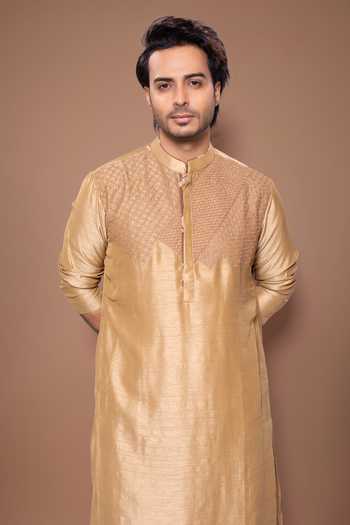 Priyanka Haralalka Brown Silk Yoke Embroidered Kurta Set at Aza Fashions Priyanka Haralalka_Brown Silk Yoke Embroidered Kurta Set _at_Aza_Fashions