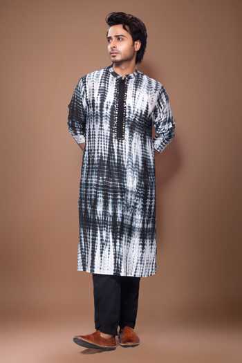 Priyanka Haralalka_Black Chanderi Mirror Hand Embroidered Kurta Set _Online_at_Aza_Fashions