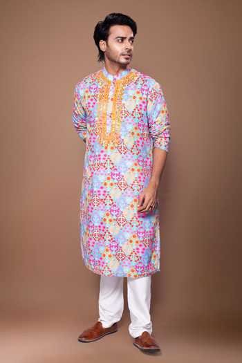 Priyanka Haralalka Blue Silk, Cotton Printed And Embroidered Kurta Set Online at Aza Fashions Priyanka Haralalka_Blue Silk, Cotton Printed And Embroidered Kurta Set _Online_at_Aza_Fashions