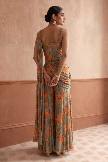 Aneesh Agarwaal Gulrukh Printed Palazzo Saree With Blouse 