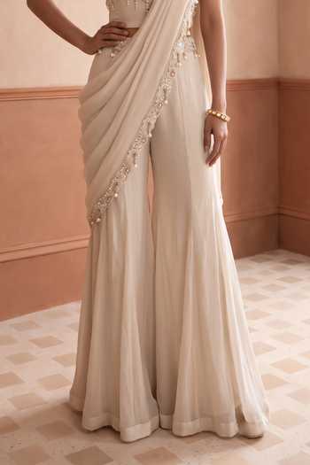 Buy Aneesh Agarwaal Cream Organza Square Neck Alisha Border Embroidered Pant Saree Set Online at Aza Fashions Buy_Aneesh Agarwaal_Cream Organza Square Neck Alisha Border Embroidered Pant Saree Set _Online_at_Aza_Fashions