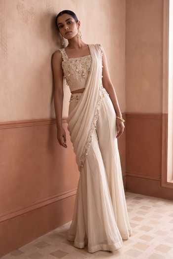 Aneesh Agarwaal Alisha Border Embroidered Pant Saree Set 