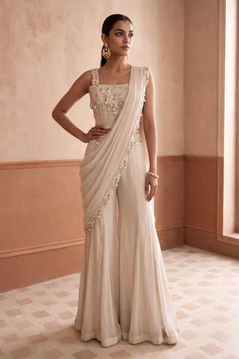 Aneesh Agarwaal Alisha Border Embroidered Pant Saree Set 