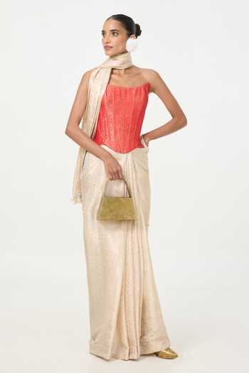 Ekaya Banaras Handwoven Tissue Saree With Running Blouse Piece 