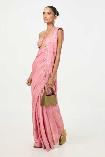Buy Ekaya Banaras Pink Tissue Handwoven Salmon Saree With Running Blouse Piece Online at Aza Fashions Buy_Ekaya Banaras_Pink Tissue Handwoven Salmon Saree With Running Blouse Piece _Online_at_Aza_Fashions