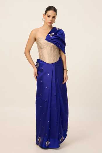 Ekaya Banaras Handwoven Indigo Saree With Running Blouse Piece 