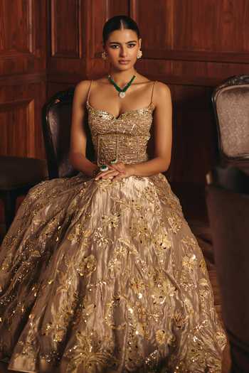 Buy Mahima Mahajan Beige Silk, Tissue Embroidery, Sequins, Zari Noorie Corset Lehenga Set Online at Aza Fashions Buy_Mahima Mahajan_Beige Silk, Tissue Embroidery, Sequins, Zari Noorie Corset Lehenga Set _Online_at_Aza_Fashions