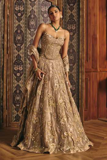 Mahima Mahajan Noorie Silk Tissue Corset Lehenga Set 