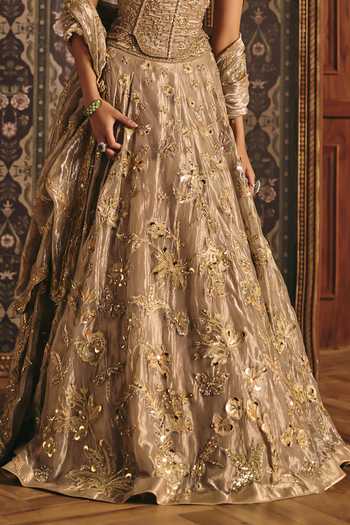 Buy Mahima Mahajan Beige Silk, Tissue Embroidery, Sequins, Zari Noorie Corset Lehenga Set Buy_Mahima Mahajan_Beige Silk, Tissue Embroidery, Sequins, Zari Noorie Corset Lehenga Set