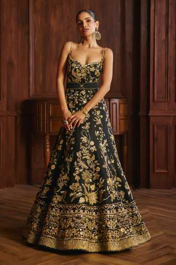 Mahima Mahajan Black Silk, Chanderi, Organza Mariam Embroidered Anarkali With Dupatta Online at Aza Fashions Mahima Mahajan_Black Silk, Chanderi, Organza Mariam Embroidered Anarkali With Dupatta _Online_at_Aza_Fashions