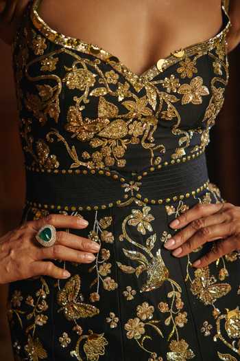 Shop Mahima Mahajan Black Silk, Chanderi, Organza Mariam Embroidered Anarkali With Dupatta Shop_Mahima Mahajan_Black Silk, Chanderi, Organza Mariam Embroidered Anarkali With Dupatta