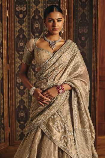 Mahima Mahajan Silver Silk, Tissue Sweetheart Neck Chavvi Embroidered Lehenga Set Online at Aza Fashions Mahima Mahajan_Silver Silk, Tissue Sweetheart Neck Chavvi Embroidered Lehenga Set _Online_at_Aza_Fashions