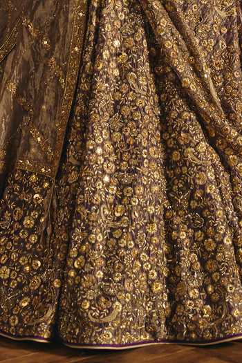 Shop_Mahima Mahajan_Purple Silk, Tissue Sweetheart Neck Shania Lehenga Set With Double Dupatta _Online_at_Aza_Fashions