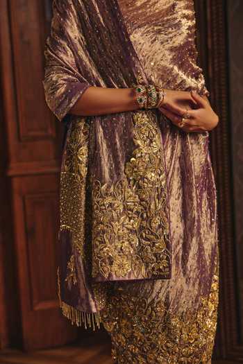 Buy Mahima Mahajan Purple Silk, Tissue, Net, Lycra Sweetheart Neck Naima Sleeveless Kurta Pant Set Online at Aza Fashions Buy_Mahima Mahajan_Purple Silk, Tissue, Net, Lycra Sweetheart Neck Naima Sleeveless Kurta Pant Set _Online_at_Aza_Fashions