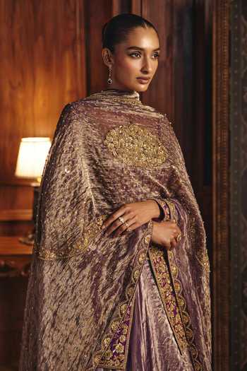 Shop Mahima Mahajan Purple Silk, Chanderi, Tissue Sweetheart Nargis Embroidered Jacket Lehenga Set Online at Aza Fashions Shop_Mahima Mahajan_Purple Silk, Chanderi, Tissue Sweetheart Nargis Embroidered Jacket Lehenga Set _Online_at_Aza_Fashions