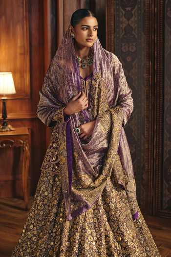 Buy Mahima Mahajan Purple Chanderi, Silk, Tissue Sweetheart Rakhi Embroidered Jacket Lehenga Set Online at Aza Fashions Buy_Mahima Mahajan_Purple Chanderi, Silk, Tissue Sweetheart Rakhi Embroidered Jacket Lehenga Set _Online_at_Aza_Fashions