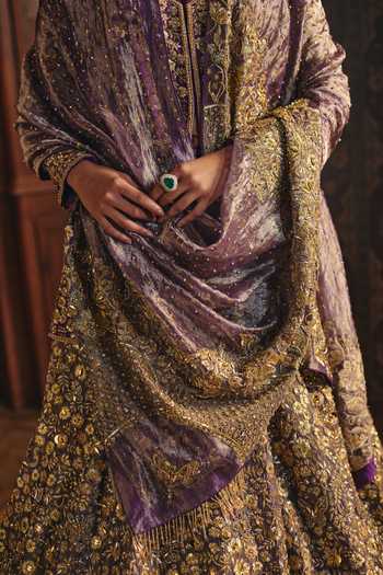 Buy Mahima Mahajan Purple Chanderi, Silk, Tissue Sweetheart Rakhi Embroidered Jacket Lehenga Set Buy_Mahima Mahajan_Purple Chanderi, Silk, Tissue Sweetheart Rakhi Embroidered Jacket Lehenga Set