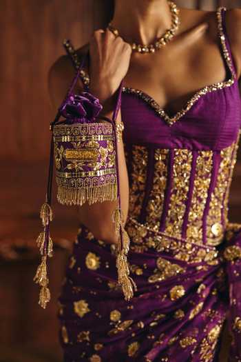 Mahima Mahajan Purple Organza, Chanderi, Beads, Aashna Embroidered Saree With Corset Online at Aza Fashions Mahima Mahajan_Purple Organza, Chanderi, Beads, Aashna Embroidered Saree With Corset _Online_at_Aza_Fashions