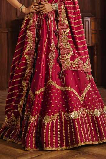 Buy Mahima Mahajan Red Silk, Chanderi Round Neck Pia Lehenga Set Online at Aza Fashions Buy_Mahima Mahajan_Red Silk, Chanderi Round Neck Pia Lehenga Set _Online_at_Aza_Fashions