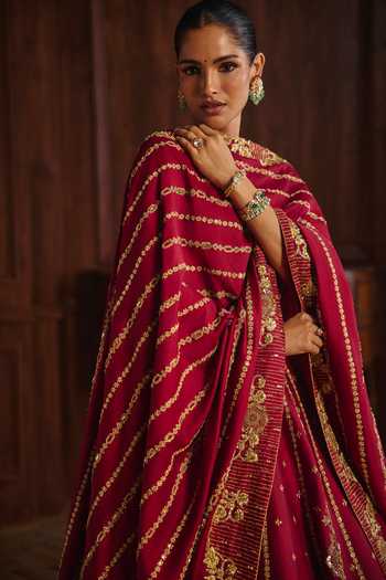 Buy Mahima Mahajan Red Silk, Chanderi Round Neck Pia Lehenga Set Buy_Mahima Mahajan_Red Silk, Chanderi Round Neck Pia Lehenga Set