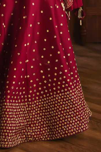 Mahima Mahajan_Red Silk, Chanderi Round Neck Sanya Embroidered Kurta Sharara Set _Online_at_Aza_Fashions
