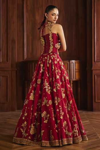 Mahima Mahajan Rukmani Embroidered Corset Lehenga Set 