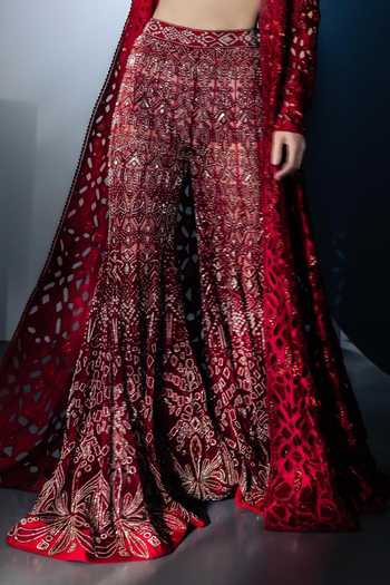 Buy Ritika Mirchandani Red Georgette, Crepe, Net Open Neck, Plunge Lux Cutwork Jacket And Sharara Set Online at Aza Fashions Buy_Ritika Mirchandani_Red Georgette, Crepe, Net Open Neck, Plunge Lux Cutwork Jacket And Sharara Set _Online_at_Aza_Fashions