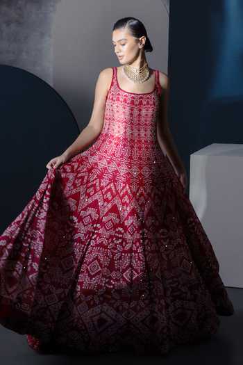 Buy Ritika Mirchandani Red Organza, Net, Lycra Scoop Neck Zuri Ajrakh Inspired Pattern Anarkali Set Online at Aza Fashions Buy_Ritika Mirchandani_Red Organza, Net, Lycra Scoop Neck Zuri Ajrakh Inspired Pattern Anarkali Set _Online_at_Aza_Fashions
